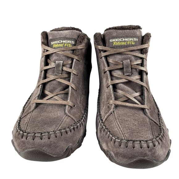 Skechers Ankle Boots Women’s 9 Brown Suede Lace Up Faux Fur Lined Relaxed Fit - Picture 3 of 11